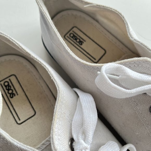 ASOS Lace Up Sneakers In White Canvas With Brown Cap Shoes Mens Sz UK 10 US 11 - Picture 3 of 6